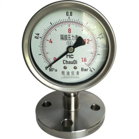 Manómetro de diafragma de acero inoxidable de 100 mm con diafragma 316L para medición de gas natural